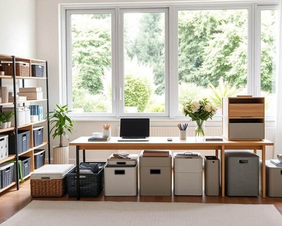 Nesta imagem podemos observar caixas organizadoras, que é essencial para uma casa bem organizada, existe de vários tamanhos, cores e modelos, super prático para o dia a dia.