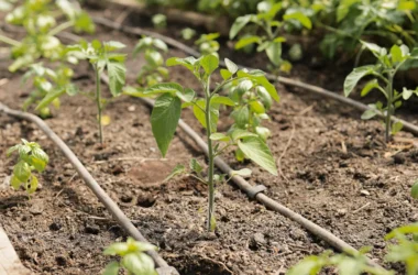 Sistema de irrigação automática por gotejamento entre mudas de hortaliças no canteiro