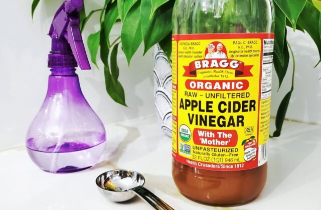 Produtos de limpeza caseiros naturais, com vinagre e borrifador, prontos para uso doméstico